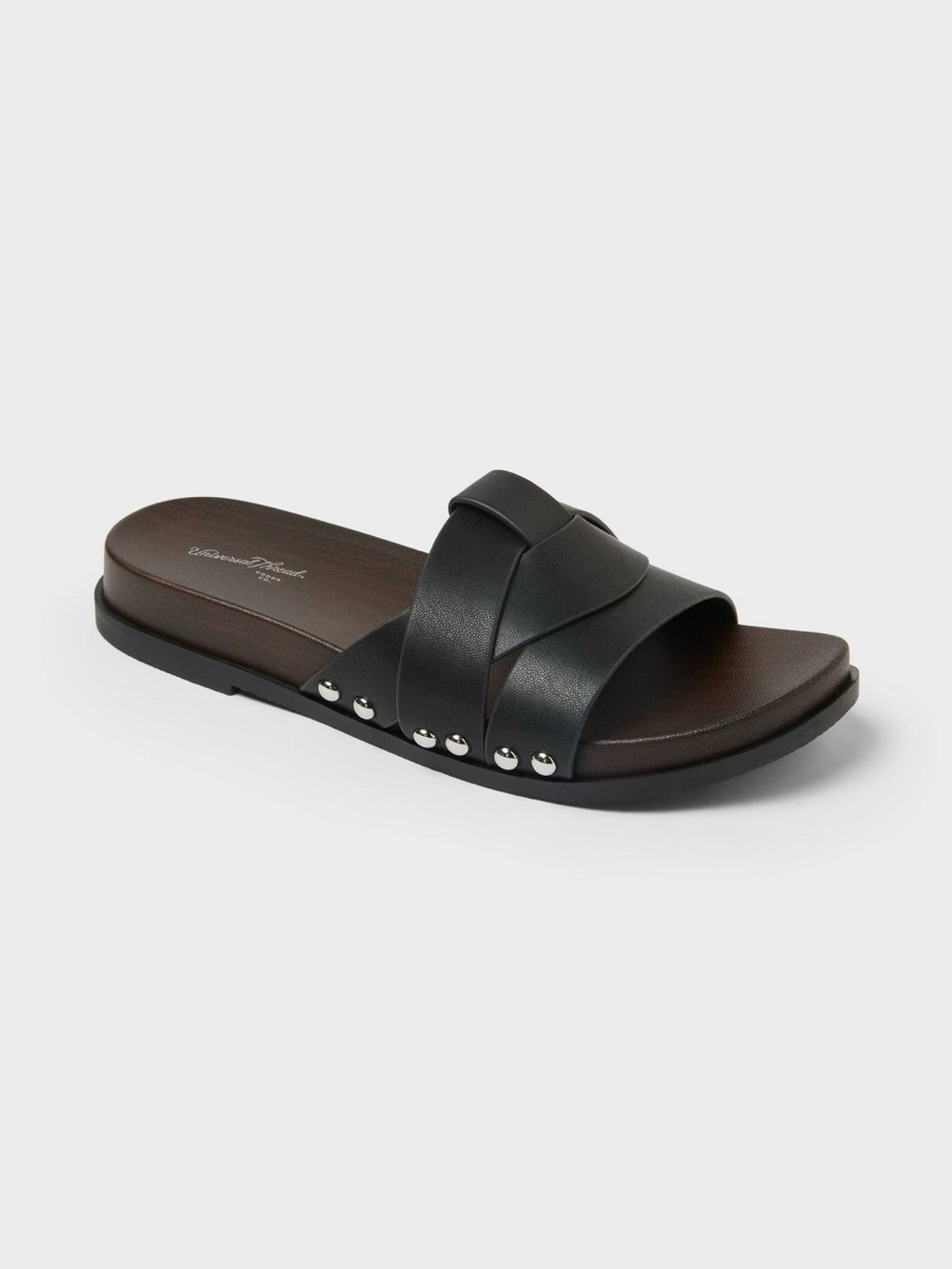 Ramsey Faux Leather Slip-On Slides, Black/Brown - Universal Thread, Sz 7 US, NWT